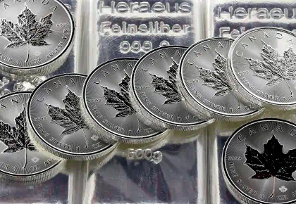 Zilveren Canadese Maple Leaf munten